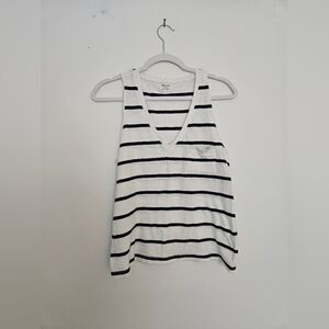 Madewell Navy and White Striped Clasic V Neck Tank Top Medium